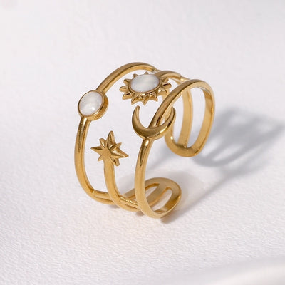 Jewelry Retro French Style Simple Style Sun Star Moon 304 Stainless Steel 18K Gold Plated Enamel Stainless Steel Rings