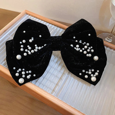 Black Diamond Pearl bow hairpin trendy houndstooth spring clip back head headwear fashionable temperament hair accessories