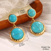 1 Pair Vintage Style French Style Round Square Oval Inlay Alloy Copper Turquoise Pearl Zircon 18K Gold Plated Drop Earrings Ear Studs