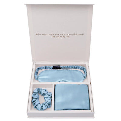 Butterfly embroidered silk gift three-piece set 100%  silk silk eye mask hair band pillowcase gift box travel set