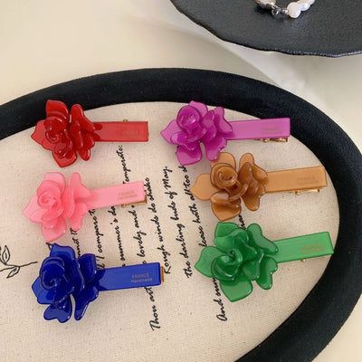 French Style Solid Color Flower Barrettes Acetate Texture Side Shredded Hair Bangs Clip Duckbill Clip 2024 New Hair Accessories Headdress