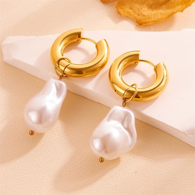 1 Pair Vintage Style Simple Style Geometric Plating Inlay Titanium Steel Artificial Pearls 18K Gold Plated Drop Earrings