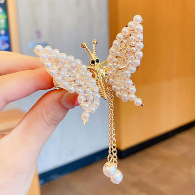 cute fashion sweet butterfly alloy metal artificial pearls hair clip