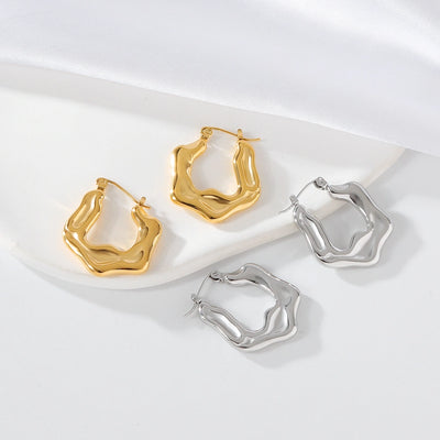 1 Pair Elegant Solid Color 316 Stainless Steel  18K Gold Plated Hoop Earrings