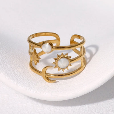 Jewelry Retro French Style Simple Style Sun Star Moon 304 Stainless Steel 18K Gold Plated Enamel Stainless Steel Rings