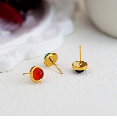 1 Pair Simple Style Geometric Inlay 304 Stainless Steel Agate 18K Gold Plated Ear Studs