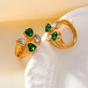 Jewelry Vacation Artistic Shiny Water Droplets Heart Shape 304 Stainless Steel Zircon 18K Gold Plated Inlay Rings