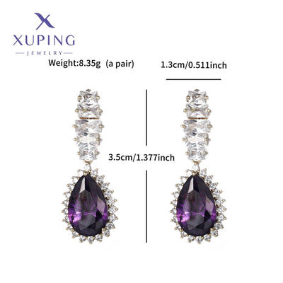 1 Pair Elegant Luxurious XUPING Water Droplets Plating Inlay Copper Artificial Gemstones 18K Gold Plated Drop Earrings