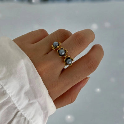 Jewelry Sweet IG Style Flower 316L Stainless Steel  18K Gold Plated Open Rings