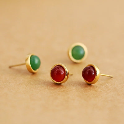 1 Pair Simple Style Geometric Inlay 304 Stainless Steel Agate 18K Gold Plated Ear Studs