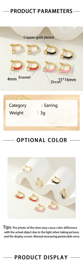 1 Pair Simple Style Classic Style Geometric Enamel Copper Zircon Earrings