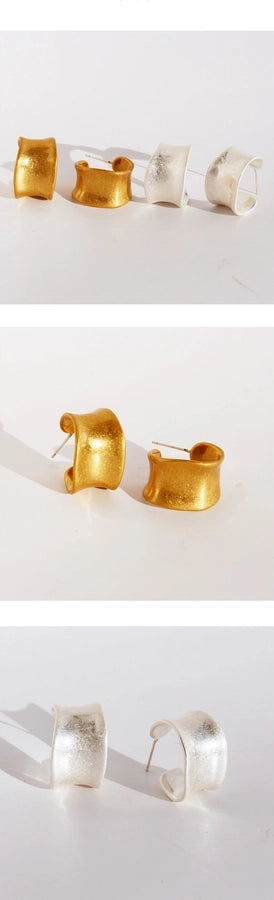 1 Pair Elegant Vintage Style Commute C Shape Irregular Plating Frill Brass 24K Gold Plated Earrings