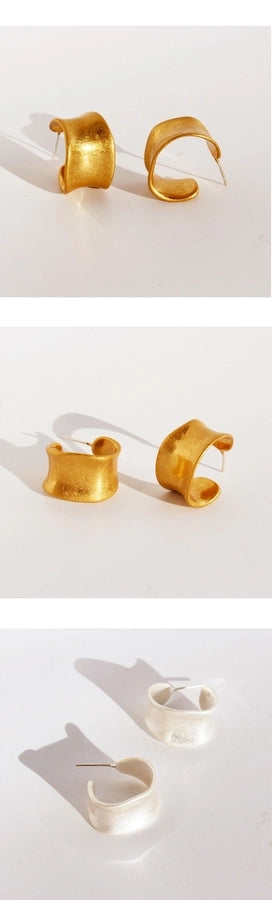 1 Pair Elegant Vintage Style Commute C Shape Irregular Plating Frill Brass 24K Gold Plated Earrings