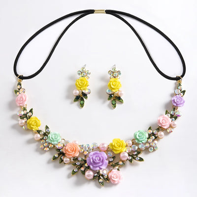 Women's Vacation Beach Sweet Flower Alloy Inlay Rhinestones Pearl Hair Band Earrings