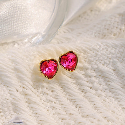 1 Pair Sweet Simple Style Heart Shape Inlay 304 Stainless Steel Diamond 14K Gold Plated Ear Studs