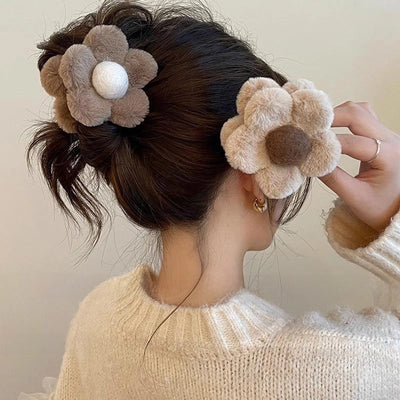 Plush flower hairpin female back head large gripper high-grade hair clip subnet Red Shark clip hairpin headdress