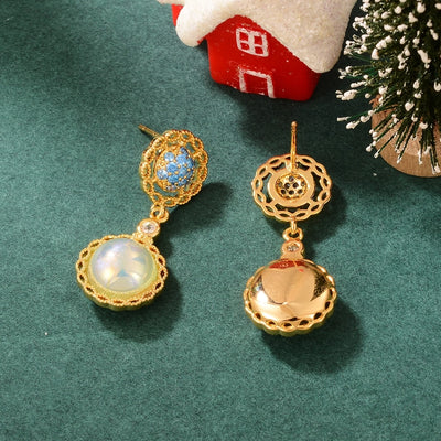 1 Pair French Style Sweet Geometric Flower Plating Inlay Copper Glass Zircon 18K Gold Plated Drop Earrings