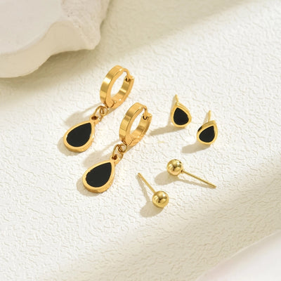 1 Set Simple Style Classic Style Water Droplets Inlay 201 Stainless Steel Shell Drop Earrings Earrings