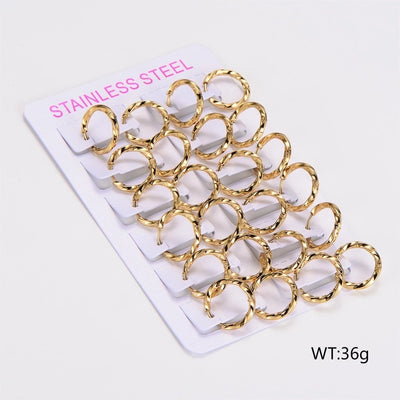 1 Pack of 12 Pairs Casual Basic Classic Style Twist 304 Stainless Steel Earrings