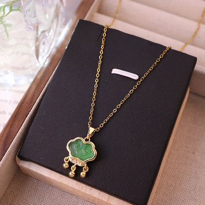 304 Stainless Steel Copper 18K Gold Plated Inlay Lock Glass Zircon Pendant Necklace