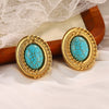 1 Pair Vintage Style French Style Round Square Oval Inlay Alloy Copper Turquoise Pearl Zircon 18K Gold Plated Drop Earrings Ear Studs