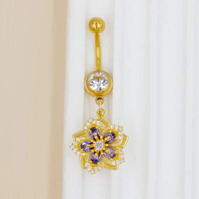 1 Piece Belly Rings Cute Sweet Star Moon Flower 316 Stainless Steel  Alloy Copper Inlay Rhinestones Pearl Gold Plated