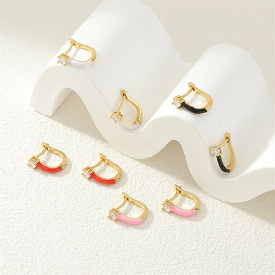 1 Pair Simple Style Classic Style Geometric Enamel Copper Zircon Earrings