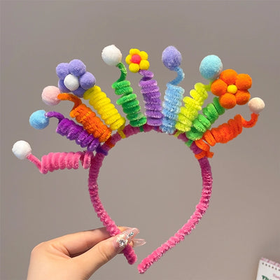 Children Unisex Cartoon Style Cute Heart Shape Flower Plush Handmade Hair Band