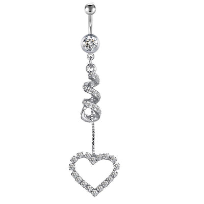 1 Piece 1 Set Belly Rings Simple Style Shiny Heart Shape 304 Stainless Steel Belly Rings