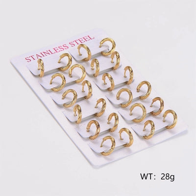 1 Pack of 12 Pairs Casual Simple Style Classic Style Stripe Spiral Stripe 304 Stainless Steel Hoop Earrings Earrings