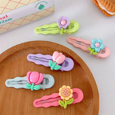 cute spring and summer new frosted flower duckbill clip Tulip hairpin candy color side clip  headdress for women