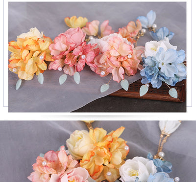 Flower headdress Hanfu hairpin silk flower hair accessories tassel side clip female ancient style headdress Flower hairpin flower clip accessories