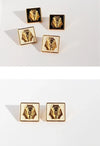 1 Pair Vintage Style Exaggerated Cool Style Geometric Square Enamel Plating Three-dimensional Brass 24K Gold Plated Ear Studs