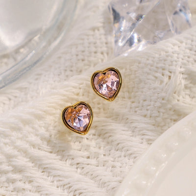 1 Pair Sweet Simple Style Heart Shape Inlay 304 Stainless Steel Diamond 14K Gold Plated Ear Studs