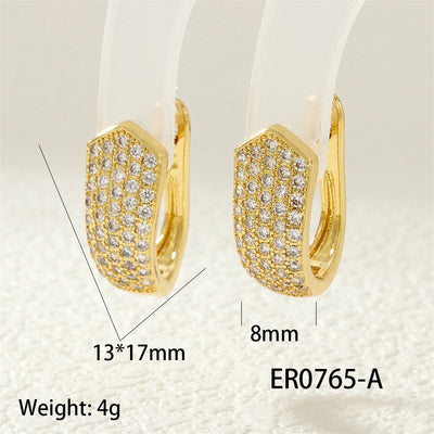 1 Pair IG Style Commute U Shape Triangle Lock Inlay Copper Zircon 18K Gold Plated Earrings