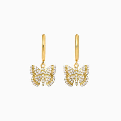 1 Pair French Style Simple Style Butterfly Copper Zircon 24K Gold Plated Drop Earrings Ear Studs