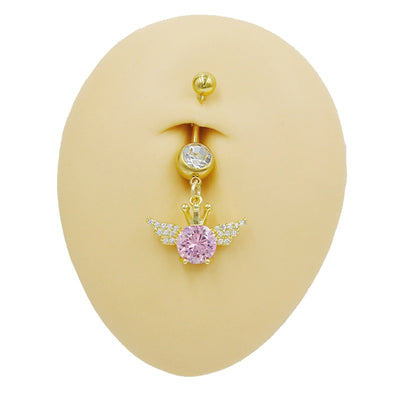 1 Piece Belly Rings Cute Sweet Star Heart Shape 316 Stainless Steel  Alloy Copper Inlay Rhinestones Zircon Gold Plated