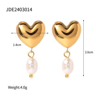 1 Pair Retro Sweet Simple Style Heart Shape 304 Stainless Steel 18K Gold Plated Drop Earrings