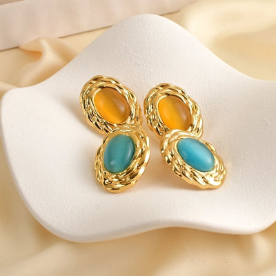 1 Pair Vintage Style Classic Style Oval 304 Stainless Steel 18K Gold Plated Ear Studs