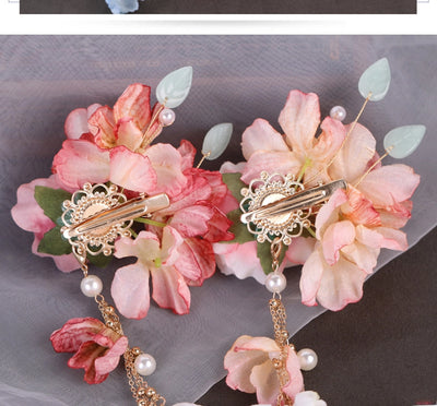 Flower headdress Hanfu hairpin silk flower hair accessories tassel side clip female ancient style headdress Flower hairpin flower clip accessories