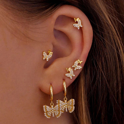 1 Pair French Style Simple Style Butterfly Copper Zircon 24K Gold Plated Drop Earrings Ear Studs