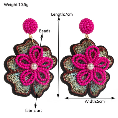 1 Pair Vacation Sweet Classic Style Flower Inlay Synthetic Fibre Alloy Beads 14K Gold Plated Drop Earrings