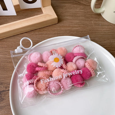 20 Bagged Macarons Candy Color Autumn and Winter Plush Fur Ball Small Size Wooden Ear Hair Band Children's All-Match Headband