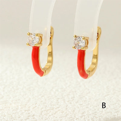 1 Pair Simple Style Classic Style Geometric Enamel Copper Zircon Earrings