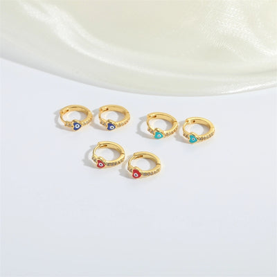 1 Pair Elegant Simple Style Commute Devil's Eye Heart Shape Enamel Copper Zircon 14K Gold Plated Earrings