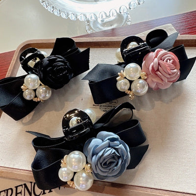 South Korea Dongdaemun elegant Chanel style flower clip female hairpin high-end headdress back head updo large hair grip