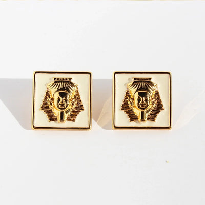 1 Pair Vintage Style Exaggerated Cool Style Geometric Square Enamel Plating Three-dimensional Brass 24K Gold Plated Ear Studs