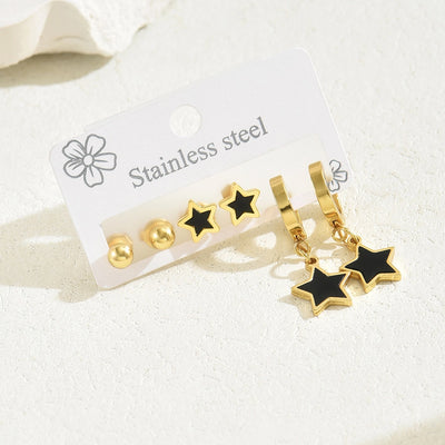 1 Set French Style Classic Style Star Inlay 201 Stainless Steel Shell Drop Earrings Ear Studs