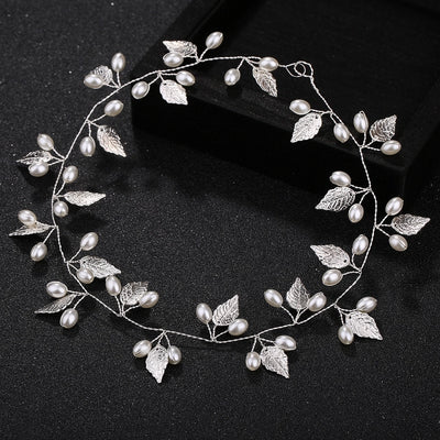 sweet bride golden headdress leaves pearl hairband hair accessories