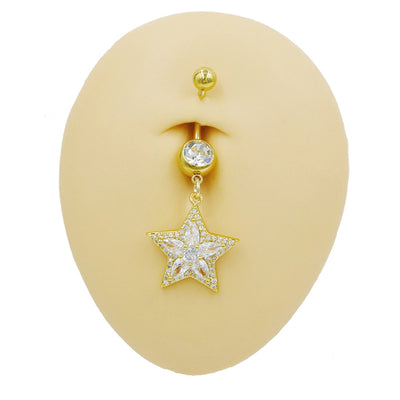 1 Piece Belly Rings Cute Sweet Star Heart Shape 316 Stainless Steel  Alloy Copper Inlay Rhinestones Zircon Gold Plated